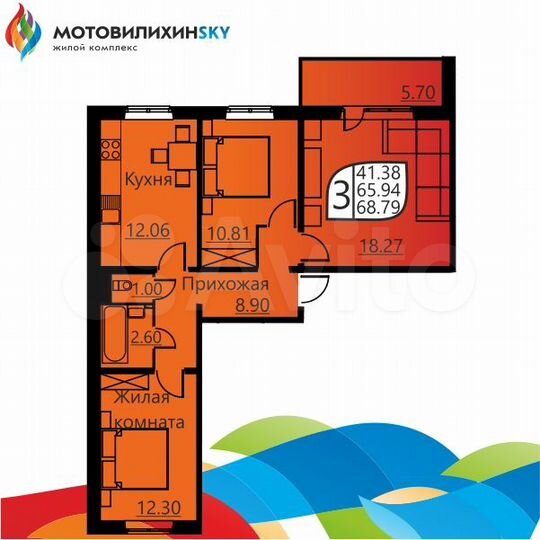 3-к. квартира, 64,8 м², 11/16 эт.