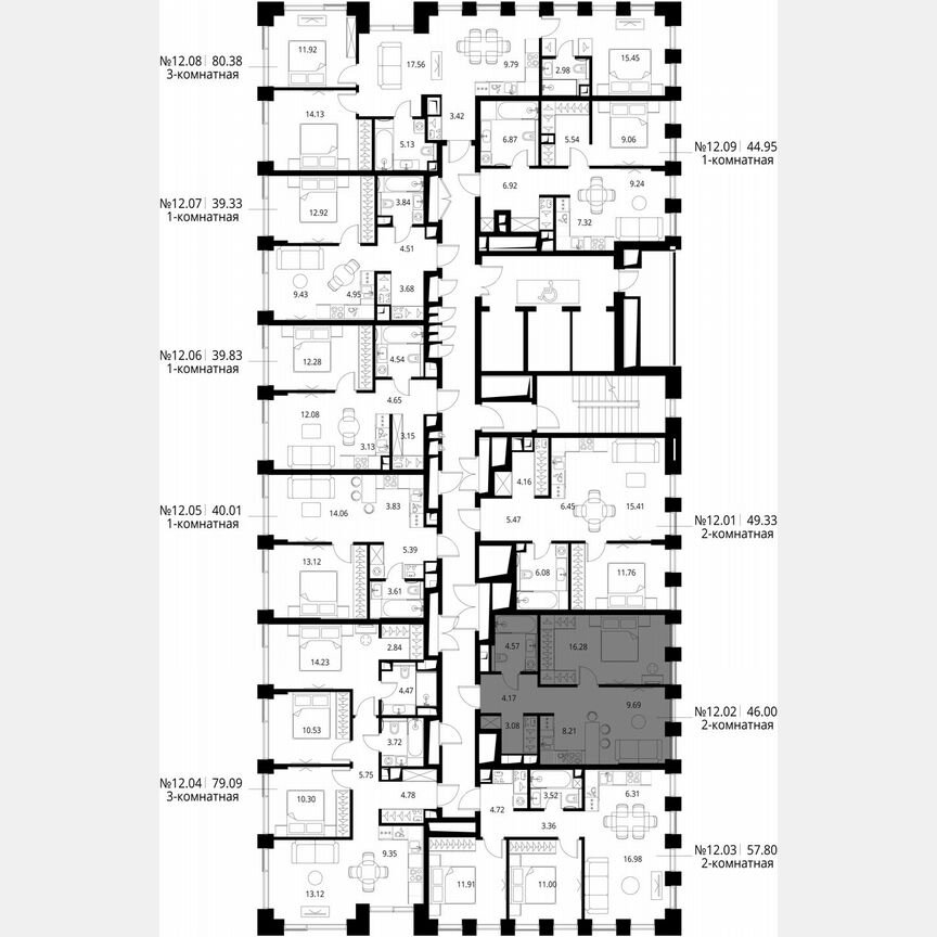 1-к. квартира, 46 м², 12/26 эт.