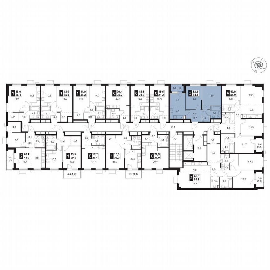 2-к. квартира, 54,1 м², 5/15 эт.