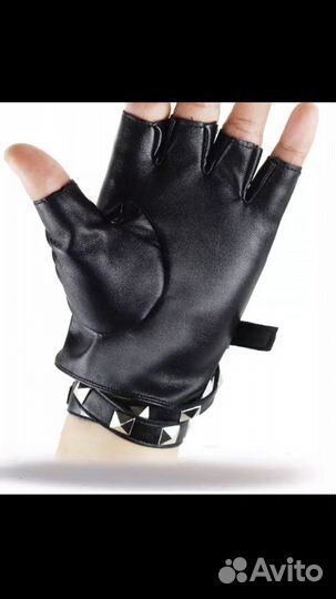 Перчатки митенки под кожу с ремнями