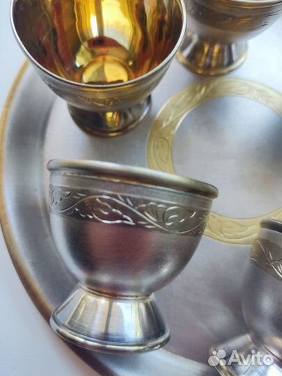 Мельхиор с золочением рюмки с подносом СССР