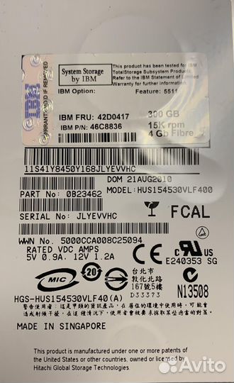 HDD IBM 300Gb 42D0417 Fibre Channel