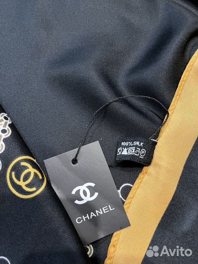 Шелковый платок Chanel черный с желтым новый