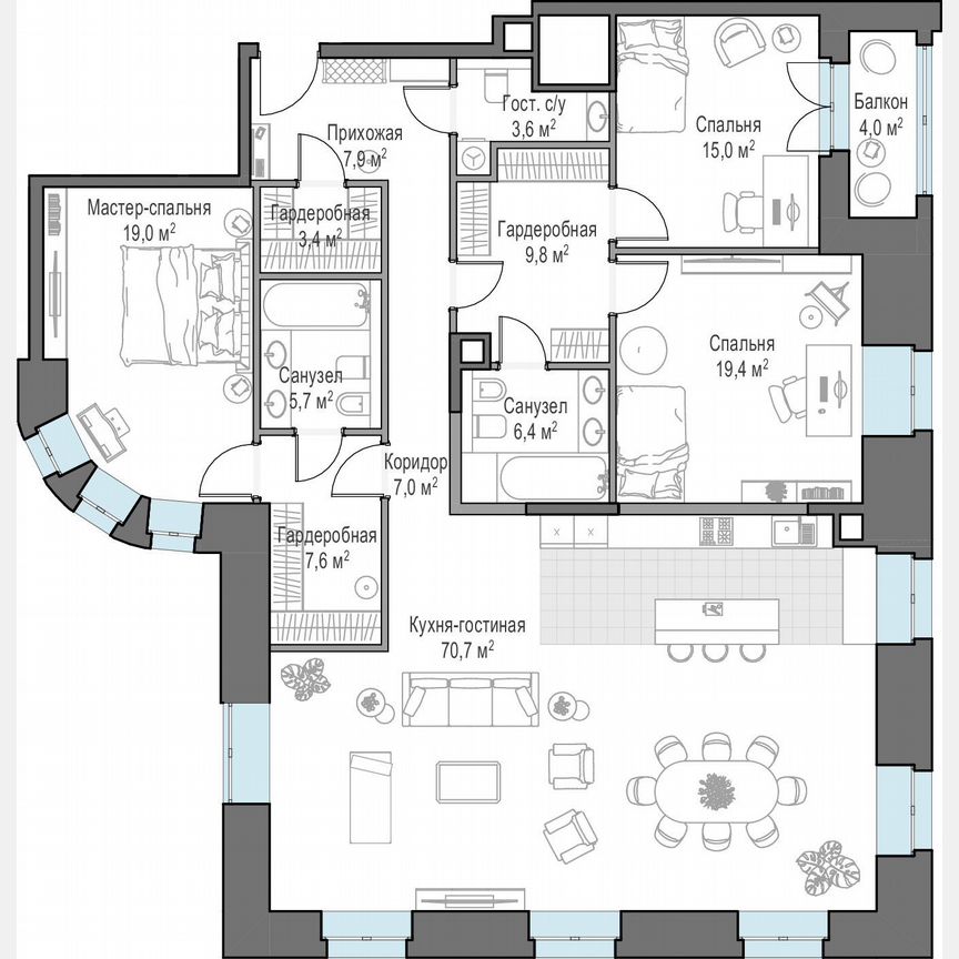 3-к. квартира, 178,6 м², 2/6 эт.