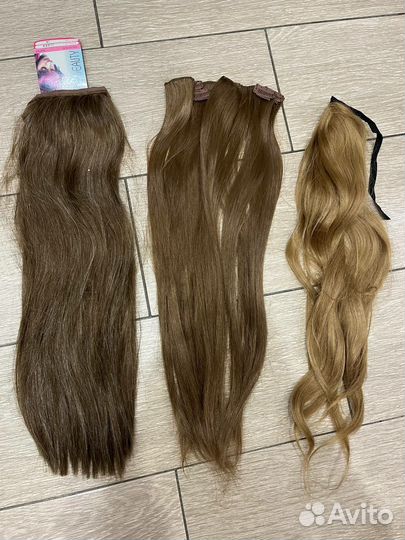 Волосы на заколках русые комплект