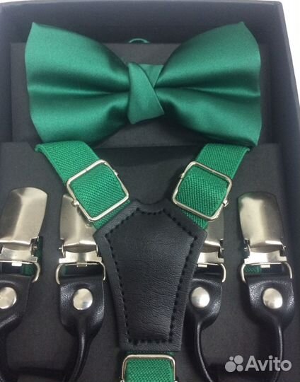 Изумрудные детские подтяжки с бабочкой George Lee