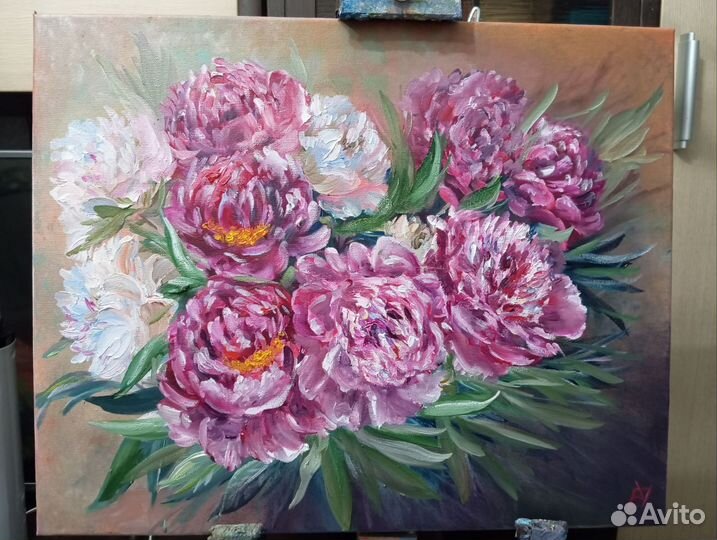 Картина маслом пионы