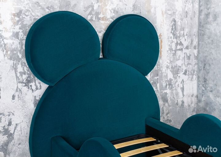 Кровать детская 80х160 Микки морская волна велюр