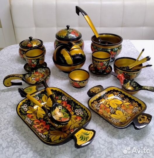 Набор деревянной посуды Хохлома