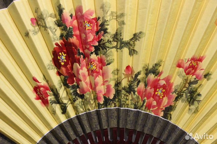 Цветы Пионы - Настенный Веер, Шелк 0,65м., ru* 2-2