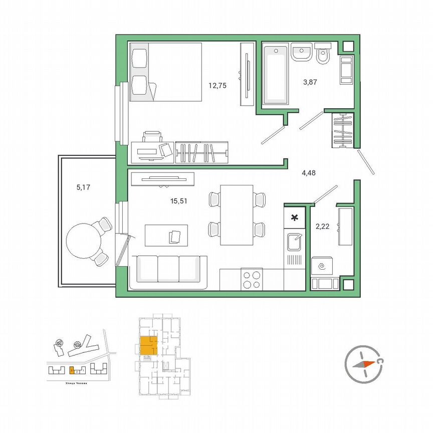 1-к. квартира, 40,5 м², 7/9 эт.