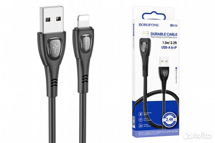 Кабель USB - Lightning borofone BX98 2,4A черный 1