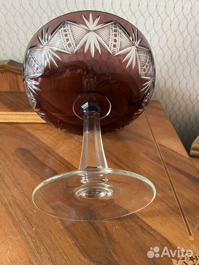 Ваза для фруктов на ножке цветное стекло СССР