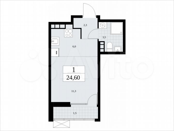 Квартира-студия, 24,6 м², 6/8 эт.