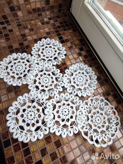 7 белых салфеток, ручная работа, крючок