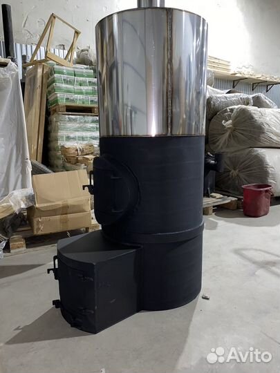 Банная печь из трубы с баком 110 литров