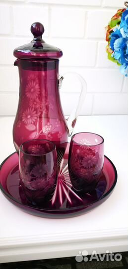 Марганцевое стекло СССР графин со стаканами