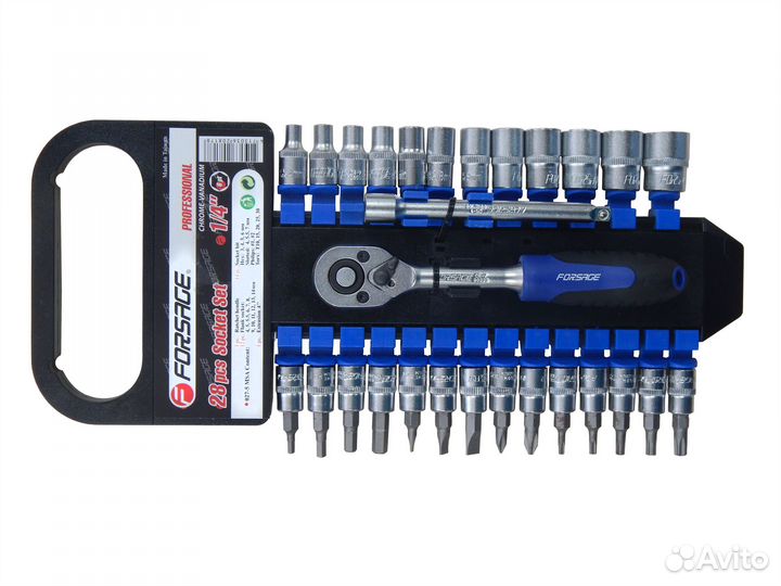 Набор головок и бит с трещоткой 28пр. 1/4