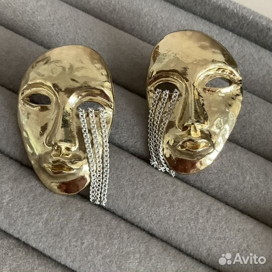 Серьги маска стильные тренд необычные
