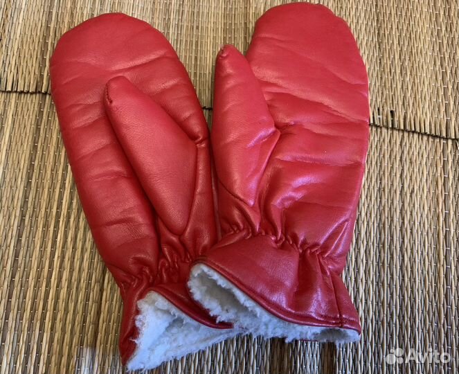 Варежки зимние детские кожаные