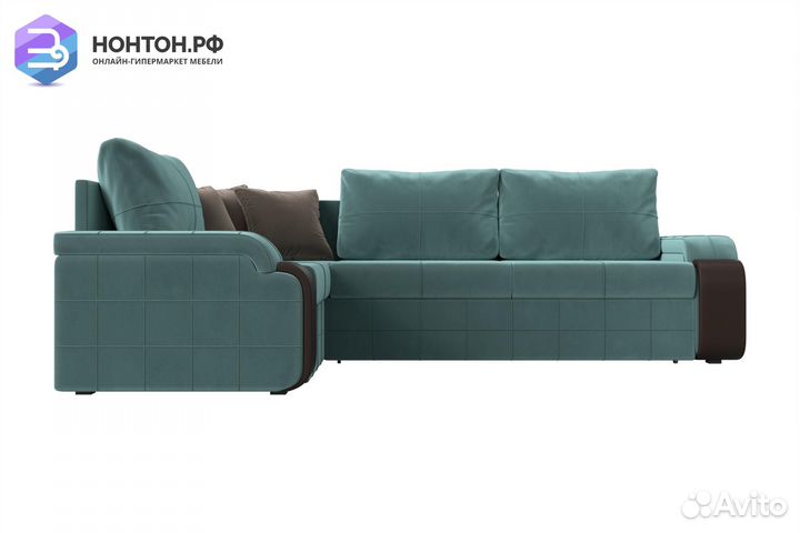 Диван угловой дельфин Николь велюр бирюзовый