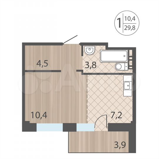 1-к. квартира, 29,8 м², 3/12 эт.