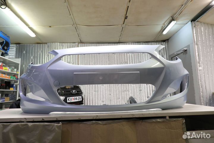 Бампер передний Хендай Солярис до 2014 голубой VEA