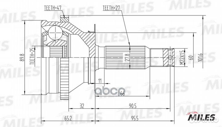 ШРУС hyundai trajet 99-01 нар.(ABS) GA20173 Miles