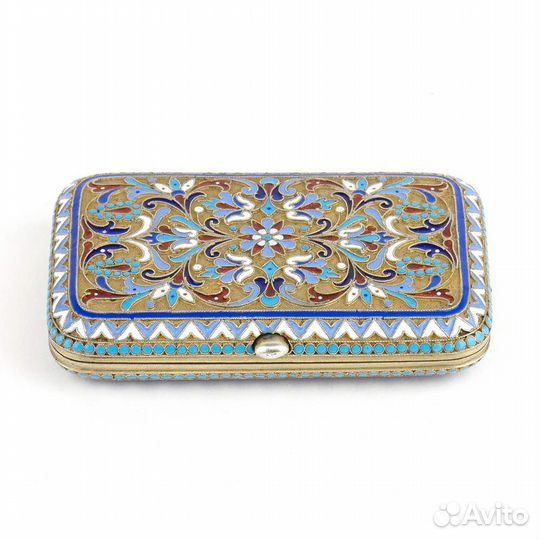 Антикварный старинный портсигар из серебра и эмали