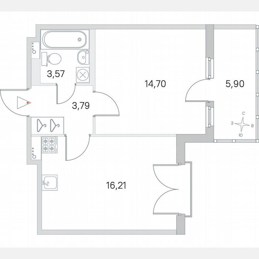 1-к. квартира, 40 м², 4/4 эт.