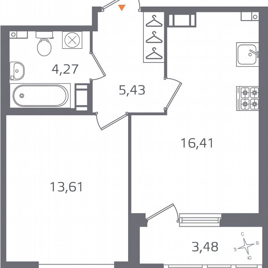 1-к. квартира, 41,5 м², 4/16 эт.