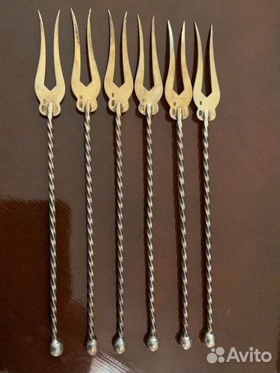 Вилки десертные, серебро 875 пробы, позолота