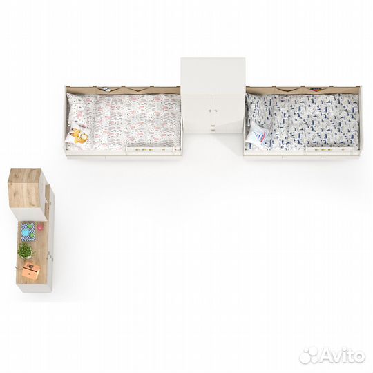 Мебель для детской комнаты с кроватями для двоих детей Эйп, цвет белый/дуб белый, два спальных места