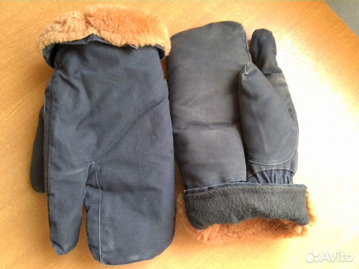 Рукавицы армейские трехпалые, с нат. мехом