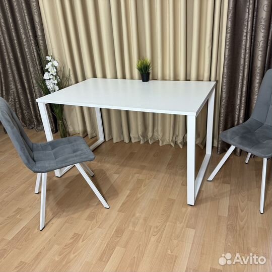 Обеденный стол Лофт 130*80 см. Белые ножки