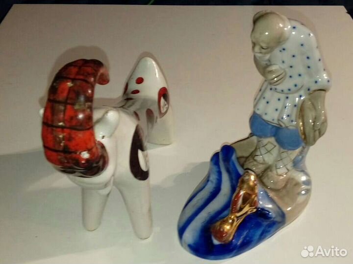 Старик и рыбка Гжель