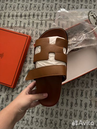 Шлепки эрмес коричневые