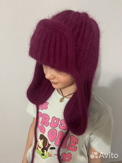 Шапка ушанка женская вязаная