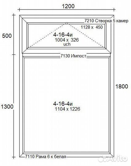 Окно 1200*1800 с фрамугой