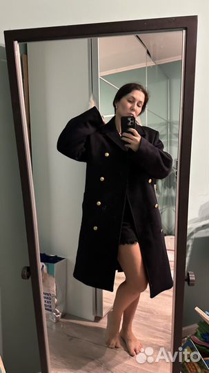 Темно синее почти черное пальто шинель