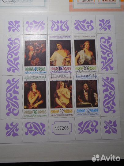 Блок 6 почтовых марок Болгария Тициан гашеные 1986