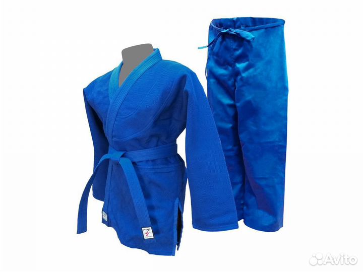 Кимоно для дзюдо Рей Спорт, белый/синий