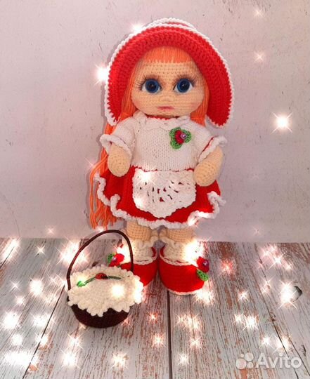 Вязаная кукла ручной работы красная шапочка