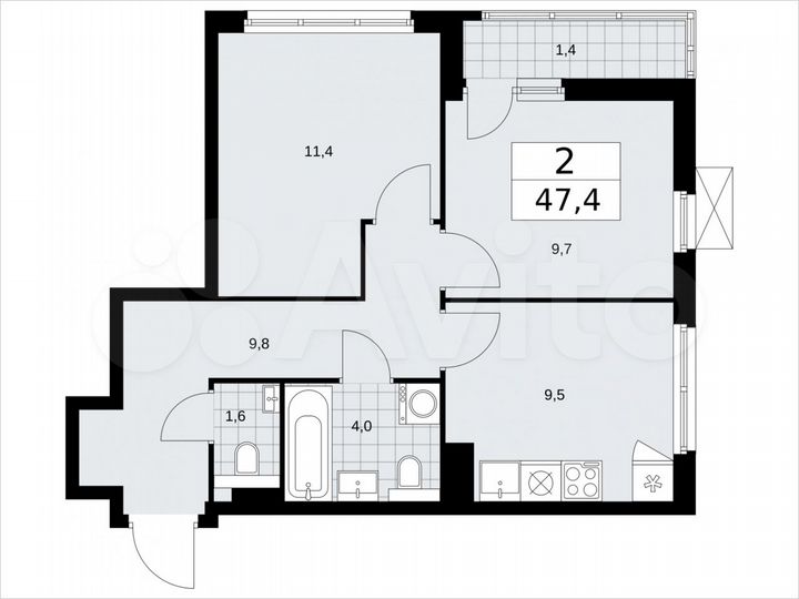 2-к. квартира, 47,4 м², 9/17 эт.