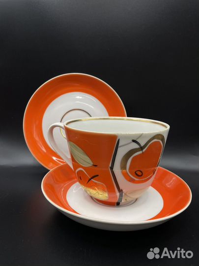 Большая чайная пара Золотое яблоко Дулево (сзр)