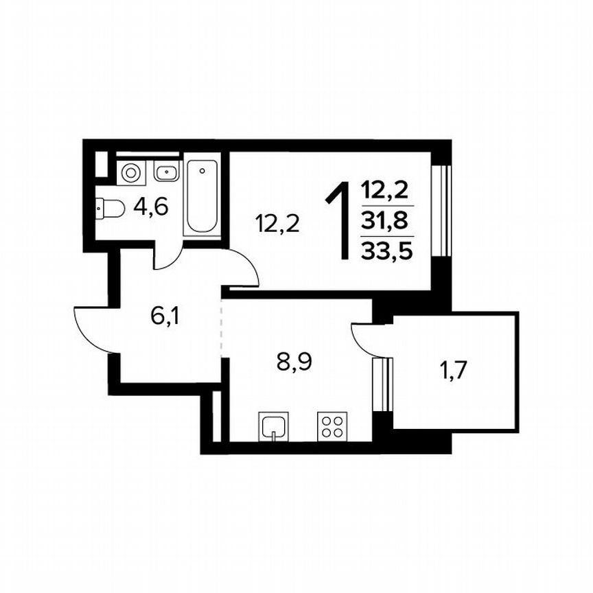 1-к. квартира, 33,5 м², 1/14 эт.