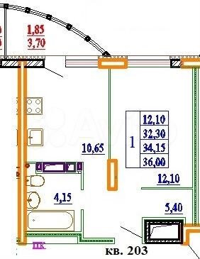 1-к. квартира, 36 м², 14/14 эт.