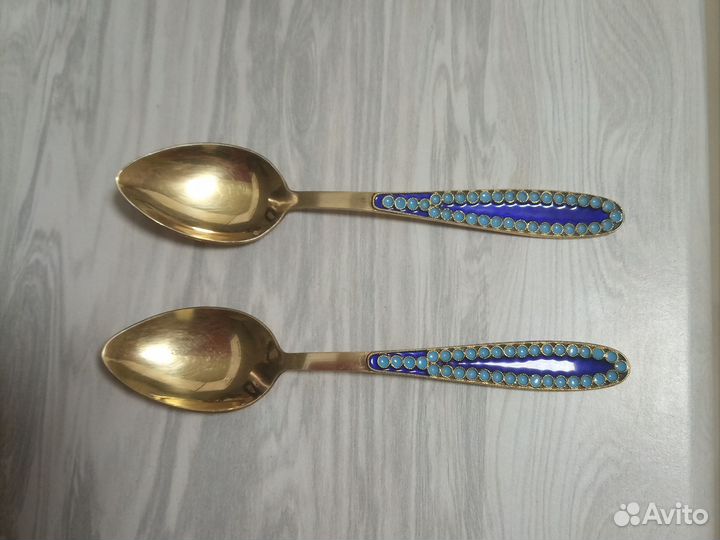 Ложка серебро позолочена лю7 916 с эмалью