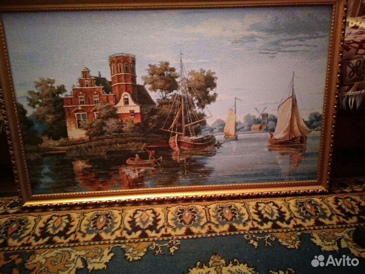 Картина гобелен 63на110 замок у реки