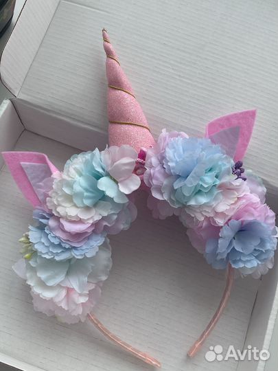 Ободок для волос с цветами Радужный Единорог